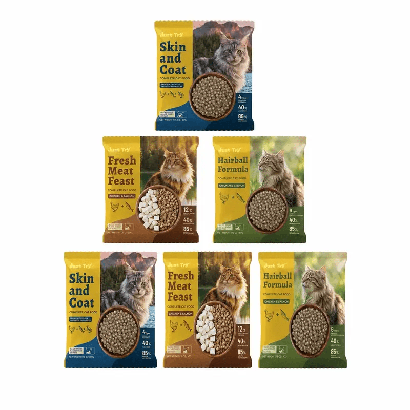 Just Try Hairball Control Cat Food, 5 lb – High-Protein Chicken & Salmon Dry Cat Food with Cat Grass, Pumpkin & PsylliumCat Food