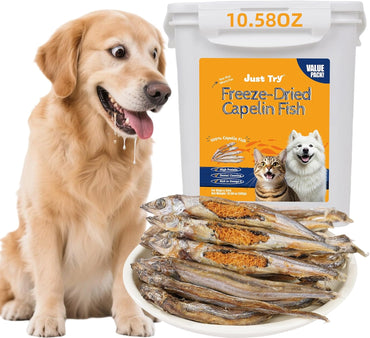 JUSTTRY Freeze-Dried Capelin Fish – Raw Dog Treats,Single-Ingredient Dog & Cat Snacks, High-Protein & Omega-3 for Skin Health, 10.58ozCat Dog Freeze-dried