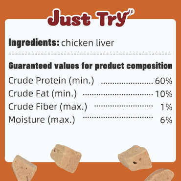 JUSTTRY Freeze-Dried Chicken Liver, Single-Ingredient Pet Treats for Dogs & Cats, 8.71ozCat Dog Freeze-dried