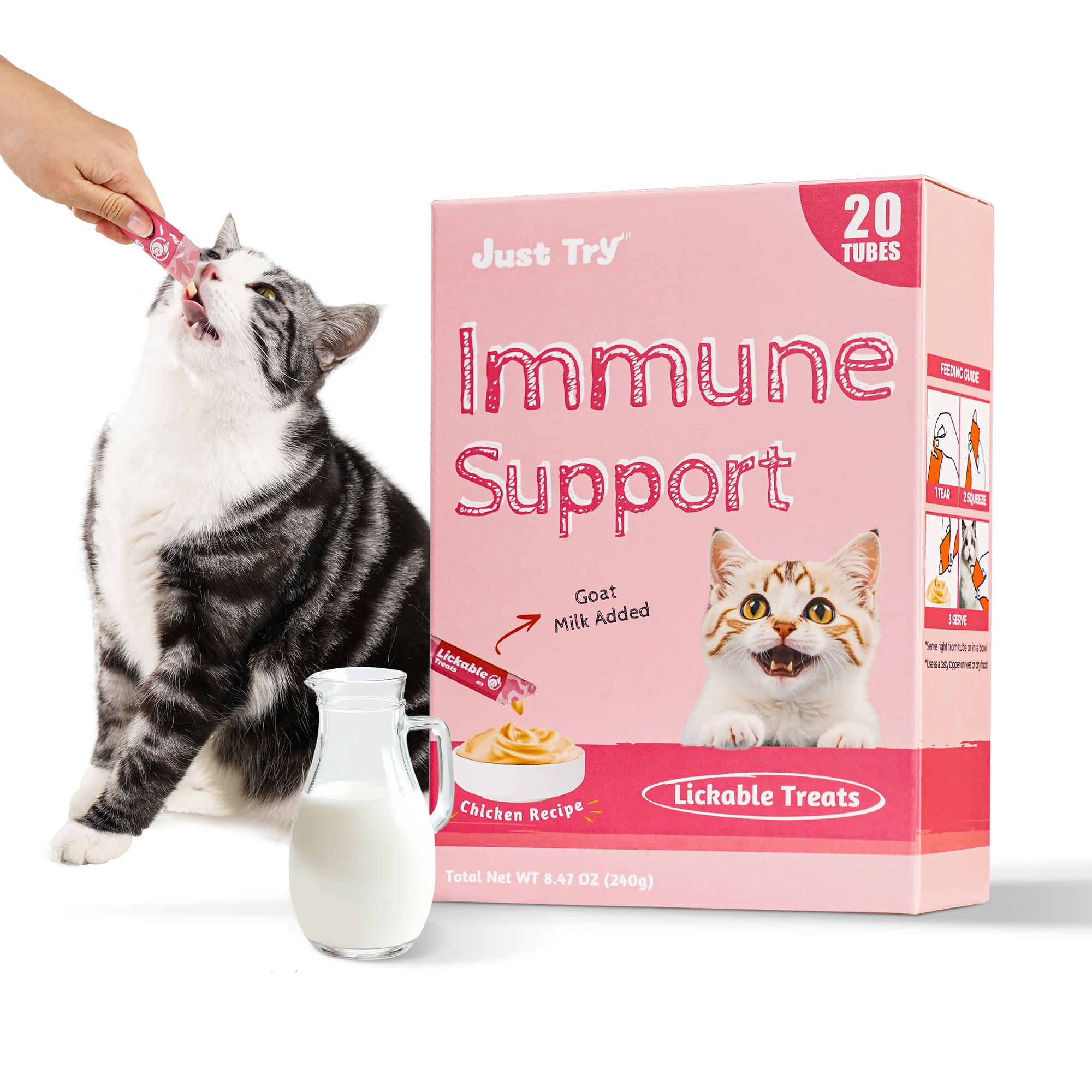 JUSTTRY Kitten Lickable Puree Treats  –20 Tubes Creamy Lickable Purée with DHA, EPA, Vitamin E & Taurine for Immune Support ,0.5oz Each