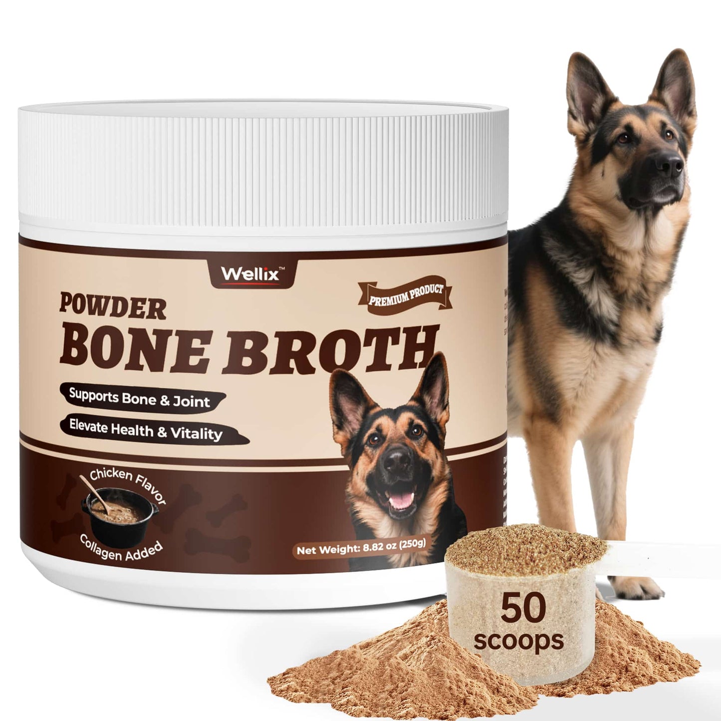 Wellix Bone Broth Powder for Dogs & Cats –  8.8oz Dog Food Toppers with Chondroitin and Collagen for Joint & Gut Health