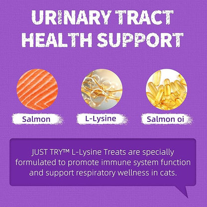 Just Try 13.4oz Lysine Cat Treats Natural Salmon Flavor Daily Wellness Dental Biscuits for Cats Kittens