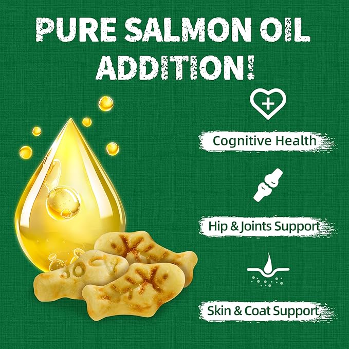 Just Try 13.4oz Cat Grass Treats | Salmon Oil Biscuits | Natural Salmon Kitten Snacks | Omega 3 for Skin Coat & Joint Support | Training Treats