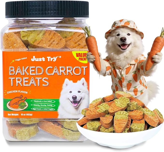 Just Try 10.58oz Baked Carrot Dog Biscuits Chicken Flavor with Carrot & Broccoli Healthy Training Treats for Dogs