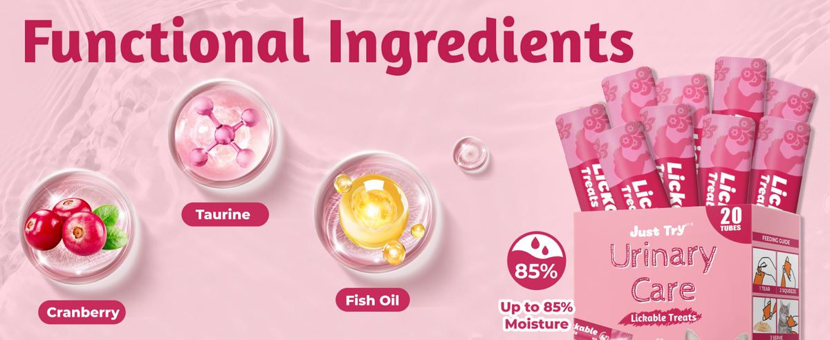 Just Try Golosinas Lickable para Gatos Cuidado Urinario – Sabor Pollo con Arándanos, 20 Tubos