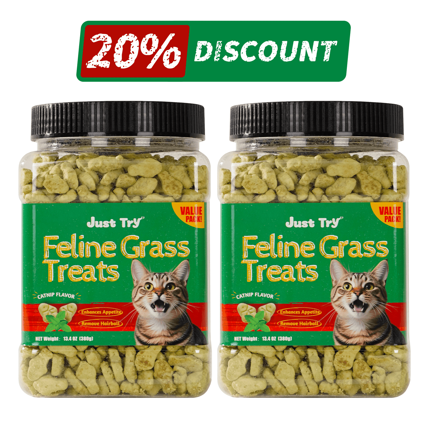 JUSTTRY Natural Cat Grass Treats for Cats, Tasty Catnip Snacks, 13.4oz