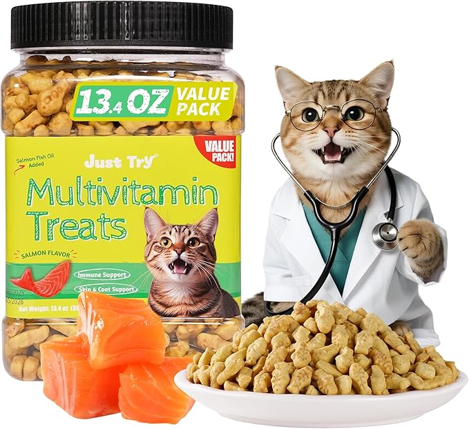 Just Try 13.4oz Cat Multivitamin Crunchy Chews - Daily Supplement for Immune, Joint, Skin & Coat, Digestion SupportJust Try