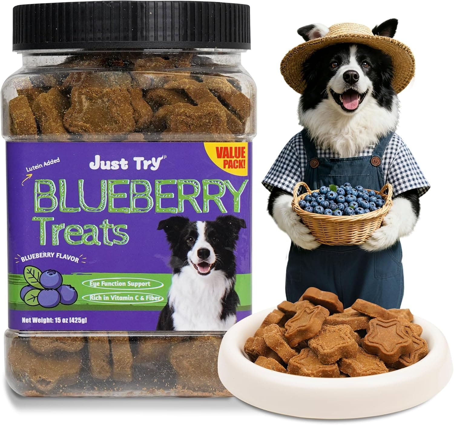 Just Try 15 OZ Blueberry Dog Treats Biscuits Eye Function Immune Blueberry Treats For DogsJust Try