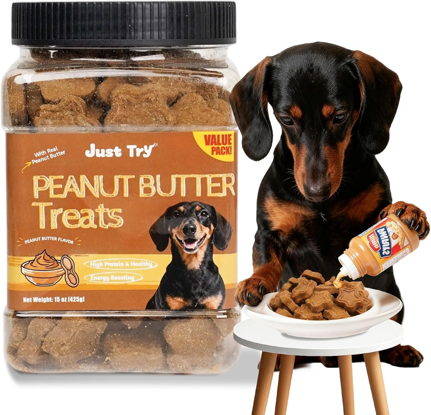 Just Try 15 OZ Dog Biscuits Peanut Butter Flavor Energy Boosting Immune Peanut Butter Dog TreatsJust Try