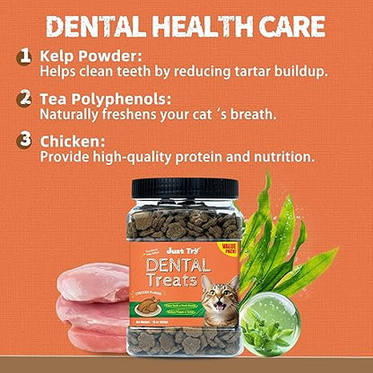 Just Try 16 OZ Dental Health Treats for Cats | Chicken Flavored | Kelp-Infused Oral Care Chews