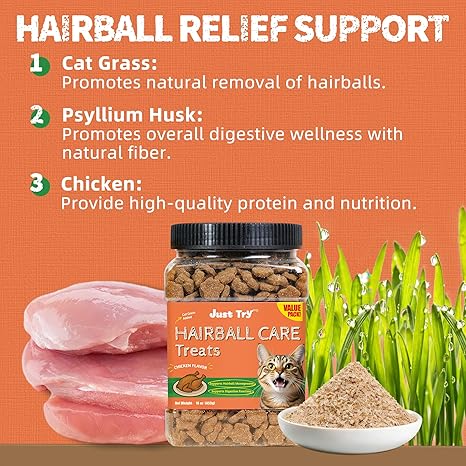 Just Try Hairball Cat Treats | Chicken Flavor Digestive Support Biscuits for CatsJust Try