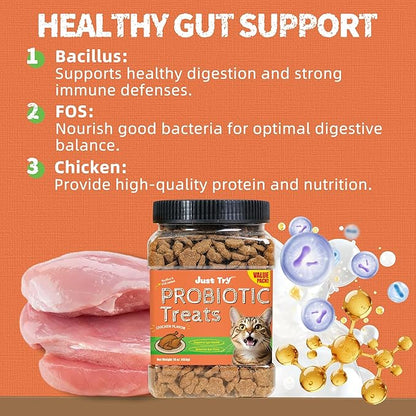 Just Try Probiotic Cat Treats 16 oz | Chicken Flavor Digestive Support Biscuits for Cats & KittensJust Try