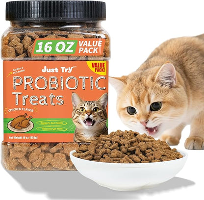 Just Try Probiotic Cat Treats 16 oz | Chicken Flavor Digestive Support Biscuits for Cats & KittensJust Try