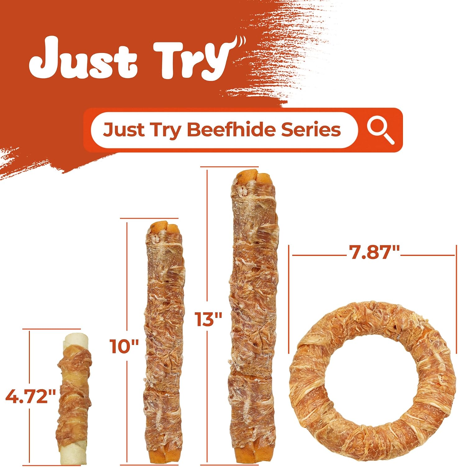 Just Try 7.87" Dog Donut | Chicken Wrapped Rawhide Ring Chew for Medium & Large DogsDogs Chews Sticks