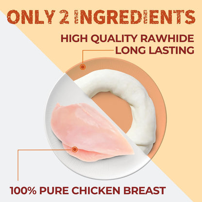 Just Try 7.87" Dog Donut | Chicken Wrapped Rawhide Ring Chew for Medium & Large DogsDogs Chews Sticks