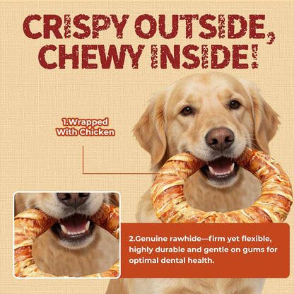 Just Try 7.87" Dog Donut | Chicken Wrapped Rawhide Ring Chew for Medium & Large DogsDogs Chews Sticks