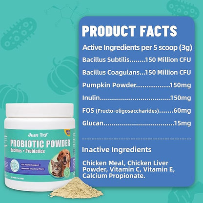 Just Try Probiotic Powder for Cats | Gut Health & Digestive Support Chicken Flavor