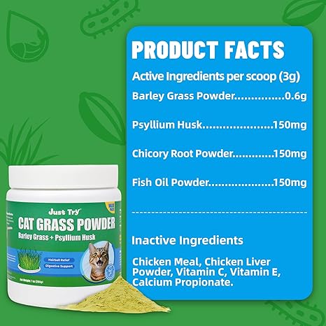 Just Try Cat Grass Powder for Cats | Hairball & Digestive Support SupplementJust Try