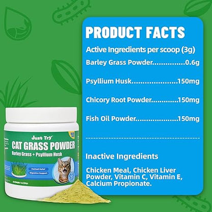 Just Try Cat Grass Powder for Cats | Hairball & Digestive Support SupplementJust Try