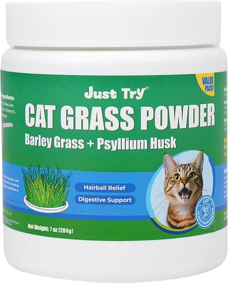 Just Try Cat Grass Powder for Cats | Hairball & Digestive Support SupplementJust Try