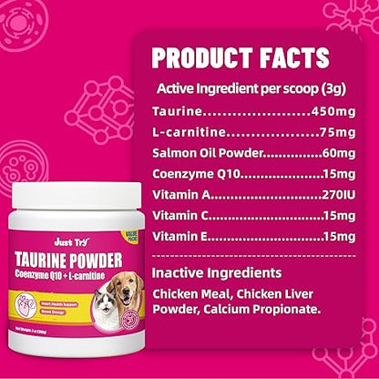 Just Try Taurine CoQ10 Cat & Dog Supplement | Heart & Immune Support Daily PowderJust Try