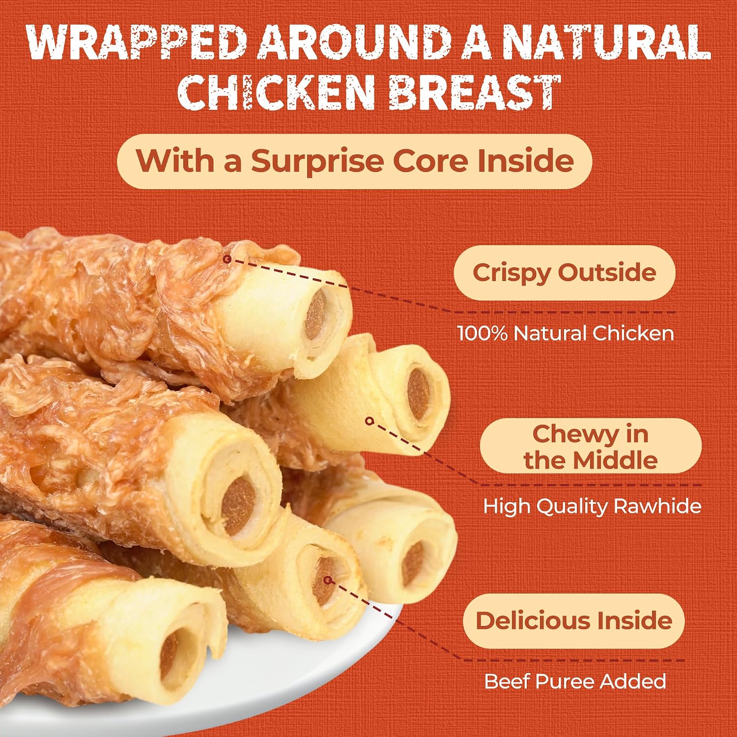 Just Try Beefhide Stick 4.72" | Chicken Wrapped Rawhide Dog Chews for Small & Medium DogsDogs Chews Sticks