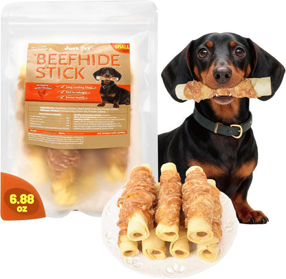 Just Try Beefhide Stick 4.72" | Chicken Wrapped Rawhide Dog Chews for Small & Medium DogsDogs Chews Sticks