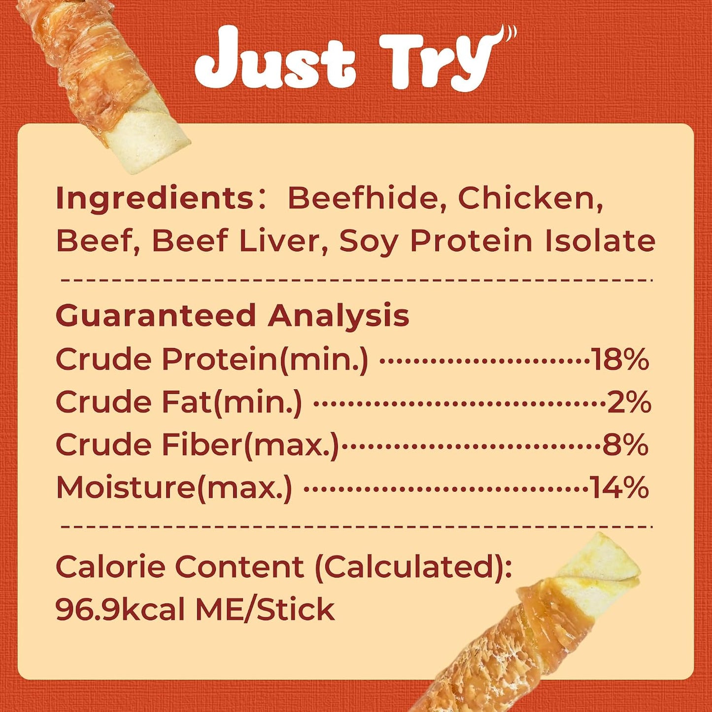 Just Try Beefhide Stick 4.72" | Chicken Wrapped Rawhide Dog Chews for Small & Medium DogsDogs Chews Sticks