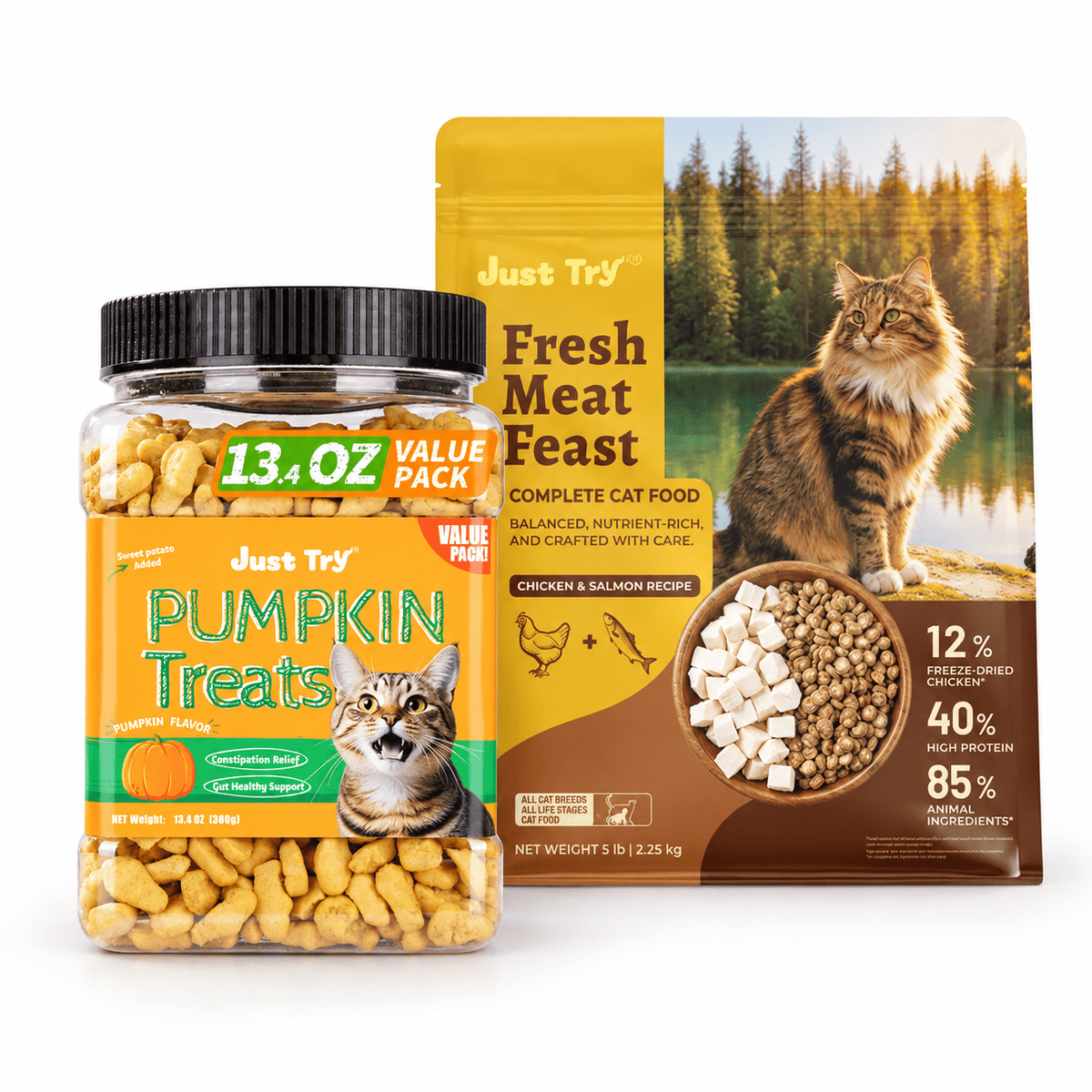 Just Try Cat Hairball Care Bundle – Cat Grass Treats with Hairball Control Food or Daily Hairball Support