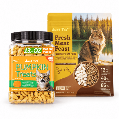 Just Try Cat Hairball Care Bundle – Cat Grass Treats with Hairball Control Food or Daily Hairball Support