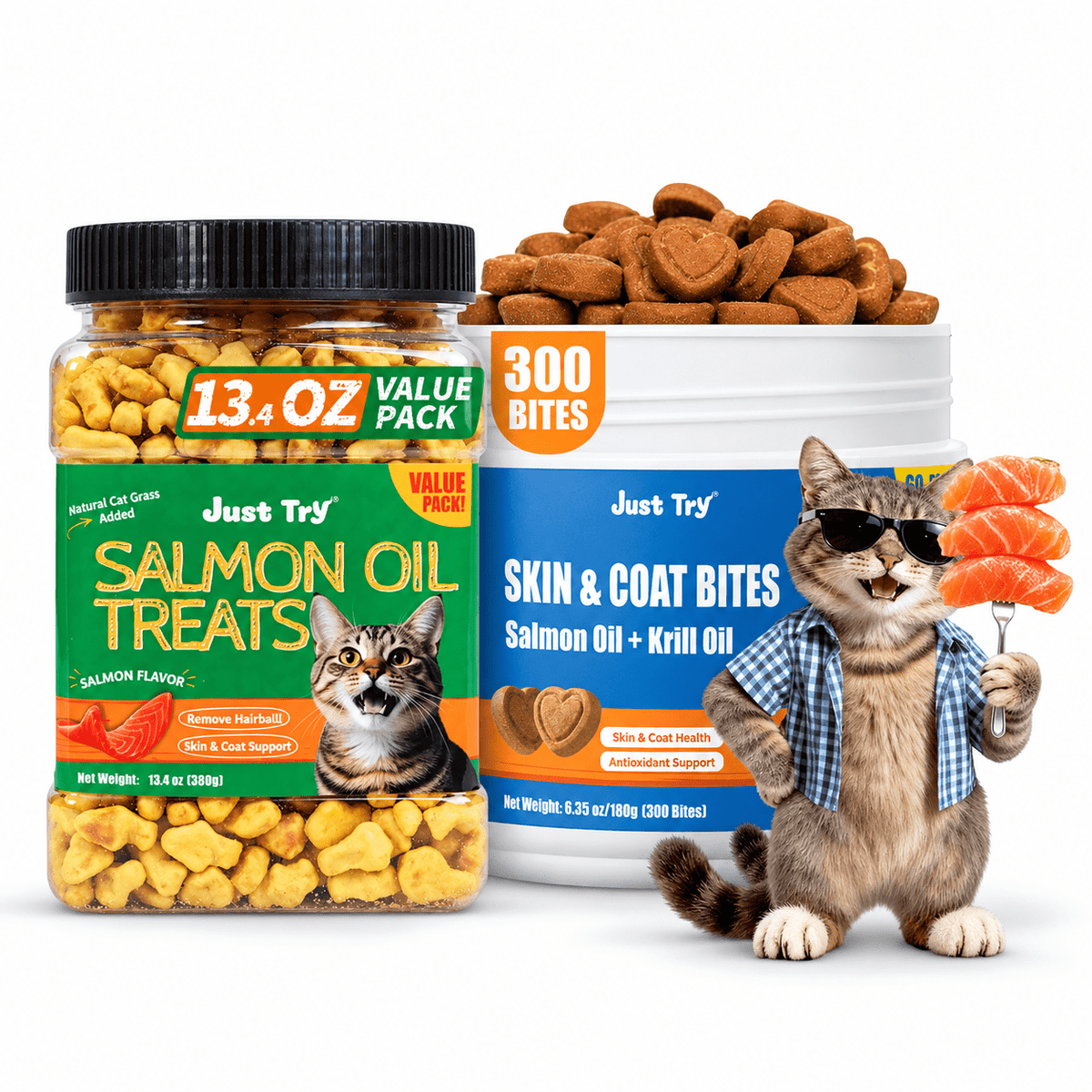 Just Try Cat Hairball Care Bundle – Cat Grass Treats with Hairball Control Food or Daily Hairball Support