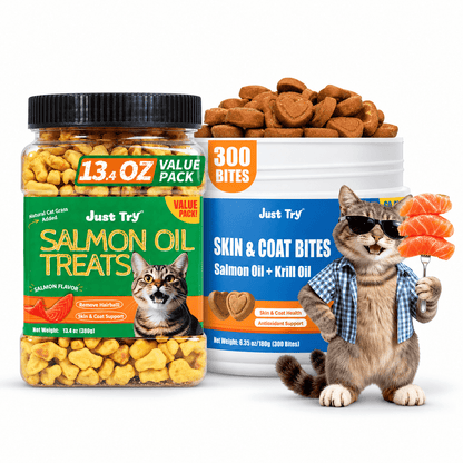 Just Try Cat Hairball Care Bundle – Cat Grass Treats with Hairball Control Food or Daily Hairball Support