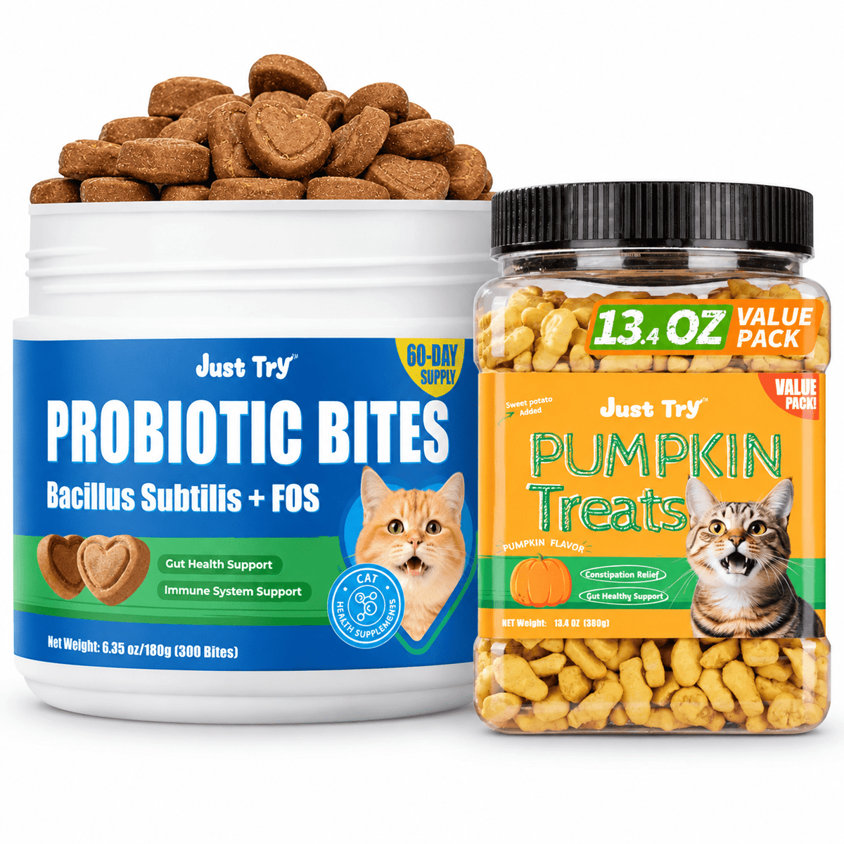Just Try Cat Hairball Care Bundle – Cat Grass Treats with Hairball Control Food or Daily Hairball Support