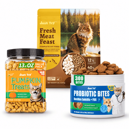 Just Try Cat Hairball Care Bundle – Cat Grass Treats with Hairball Control Food or Daily Hairball Support