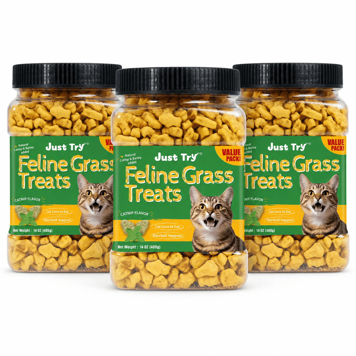 Just Try Cat Hairball Care Bundle – Cat Grass Treats with Hairball Control Food or Daily Hairball Support