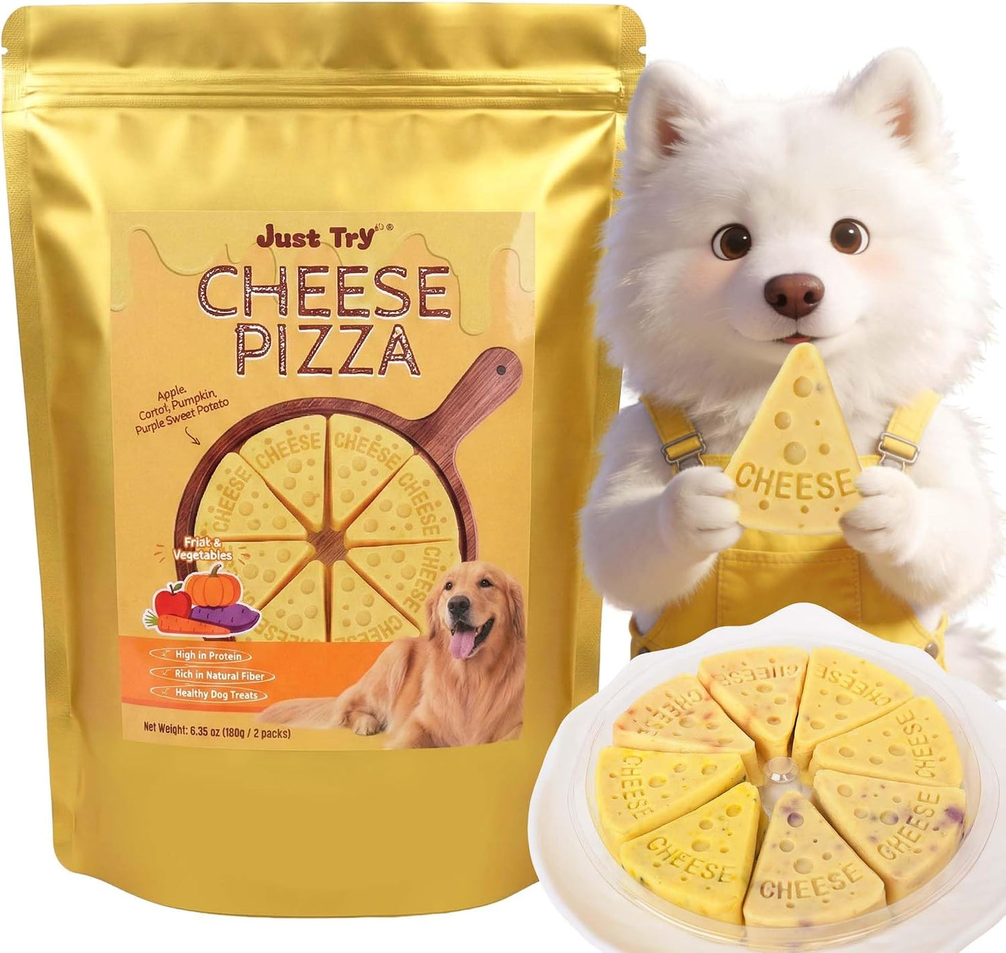 Just Try Cheese Pizza Dog Treats – High Protein Cheese Training & Dental ChewsDogs Chews Sticks