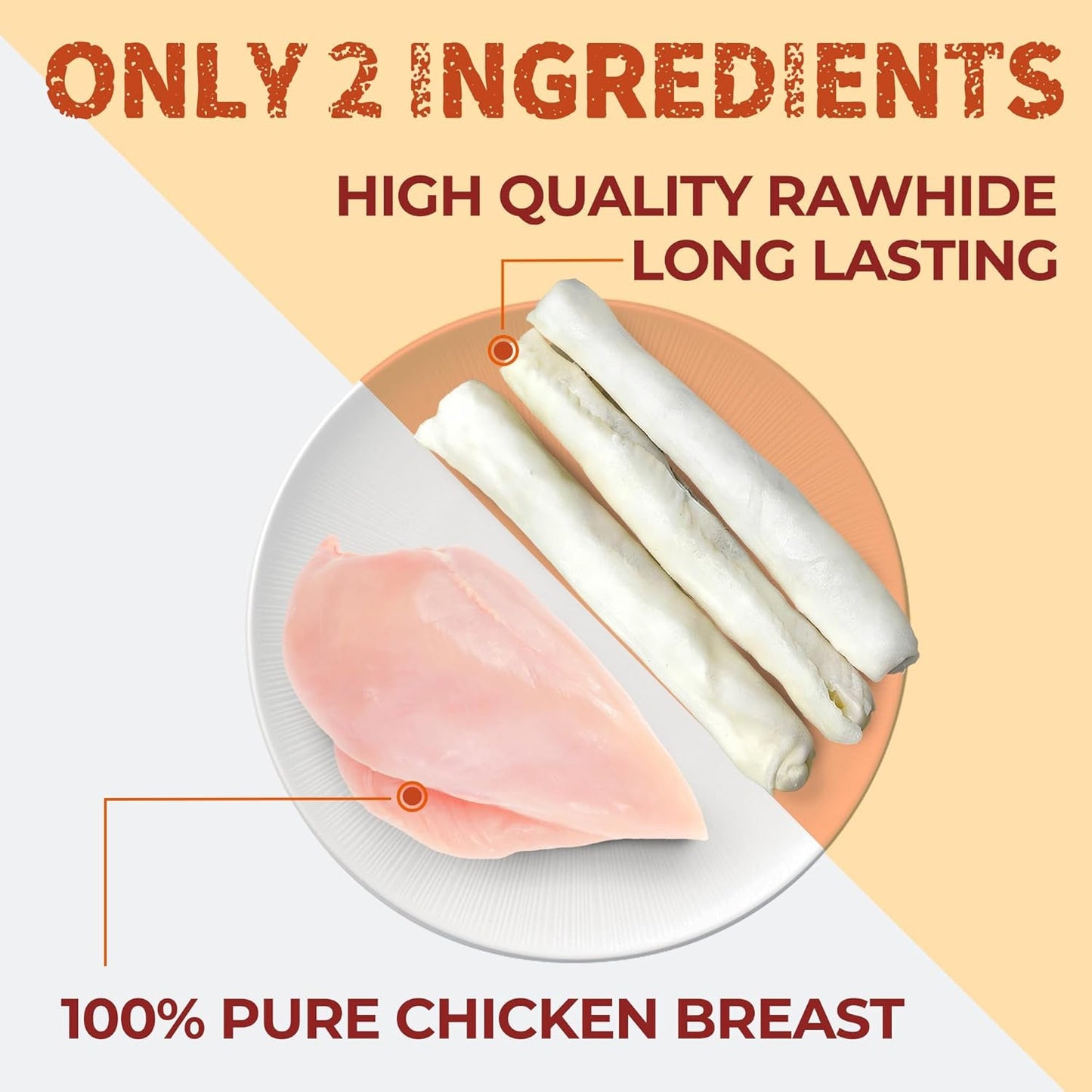 Just Try Chicken Wrapped Rawhide Dog Chew Sticks 10.6" | Long Lasting Dental Chews for DogsDogs Chews Sticks