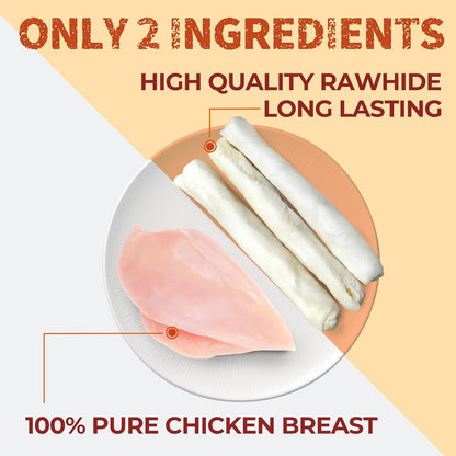Just Try Chicken Wrapped Rawhide Dog Chew Sticks 10.6" | Long Lasting Dental Chews for DogsDogs Chews Sticks