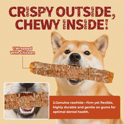 Just Try Chicken Wrapped Rawhide Dog Chew Sticks 10.6" | Long Lasting Dental Chews for DogsDogs Chews Sticks