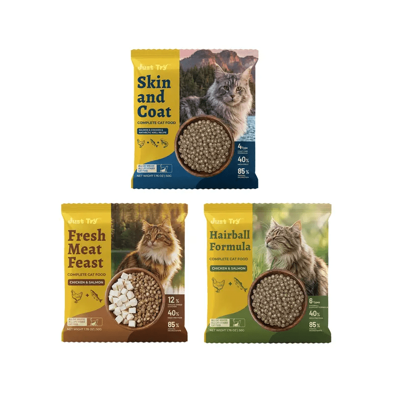 Just Try Hairball Control Cat Food, 5 lb – High-Protein Chicken & Salmon Dry Cat Food with Cat Grass, Pumpkin & PsylliumCat Food