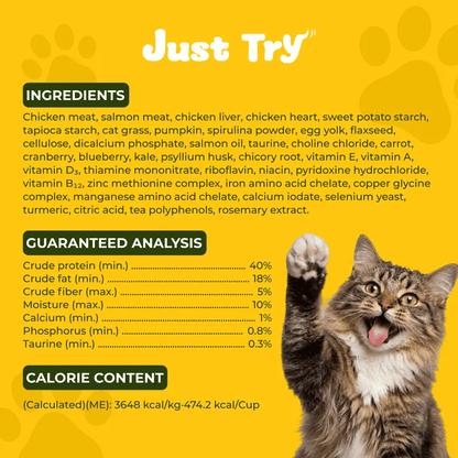 Just Try Hairball Control Cat Food, 5 lb – High-Protein Chicken & Salmon Dry Cat Food with Cat Grass, Pumpkin & PsylliumCat Food