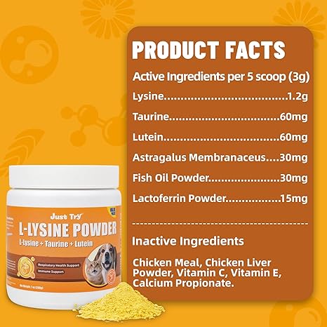 Just Try L-Lysine Powder for Cats & Dogs | Immune & Respiratory Support SupplementCat Treats