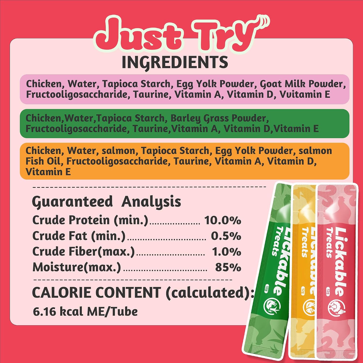 Just Try Lickable Cat Treats Variety Pack – Taurine & Vitamin E Cat Snack with Cat Grass & Omega 3Cat lickable