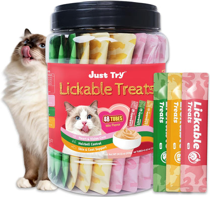 Just Try Lickable Cat Treats Variety Pack – Taurine & Vitamin E Cat Snack with Cat Grass & Omega 3Cat lickable
