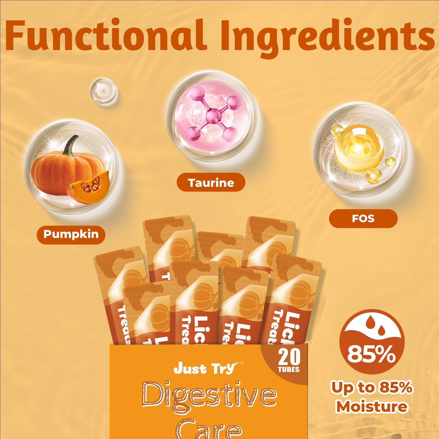 Just Try Pumpkin Lickable Cat Treats – Digestive Care, Taurine & FOS, 20 TubesCat lickable