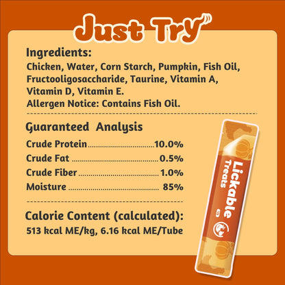 Just Try Pumpkin Lickable Cat Treats – Digestive Care, Taurine & FOS, 20 TubesCat lickable