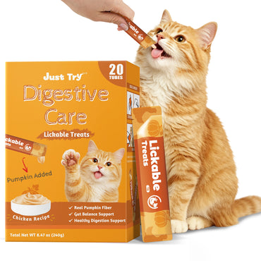 Just Try Pumpkin Lickable Cat Treats – Digestive Care, Taurine & FOS, 20 TubesCat lickable