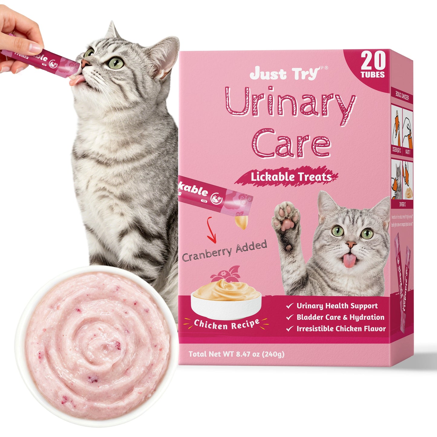 Just Try Urinary Care Lickable Cat Treats – Cranberry Chicken Flavor, 20 TubesCat lickable