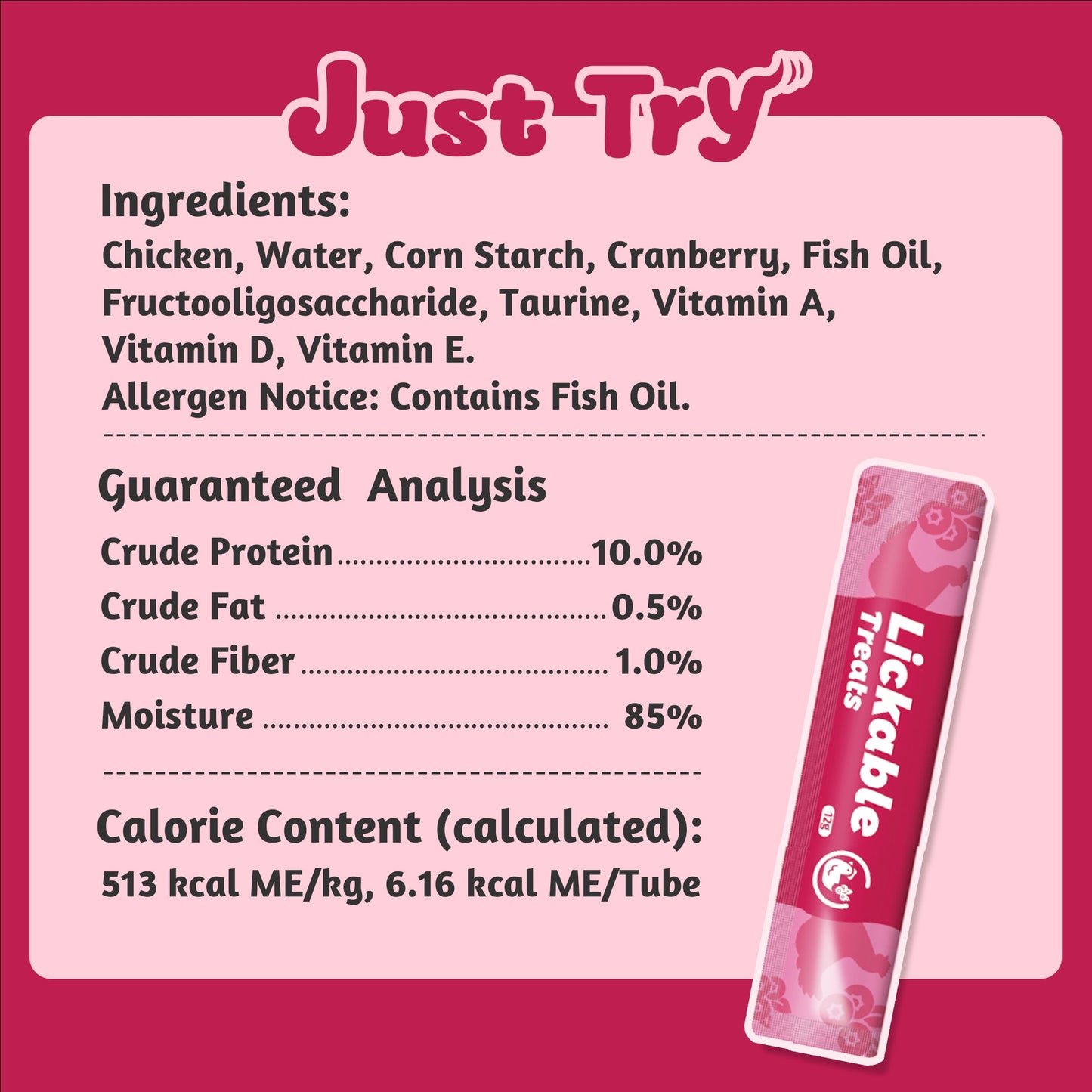 Just Try Urinary Care Lickable Cat Treats – Cranberry Chicken Flavor, 20 TubesCat lickable