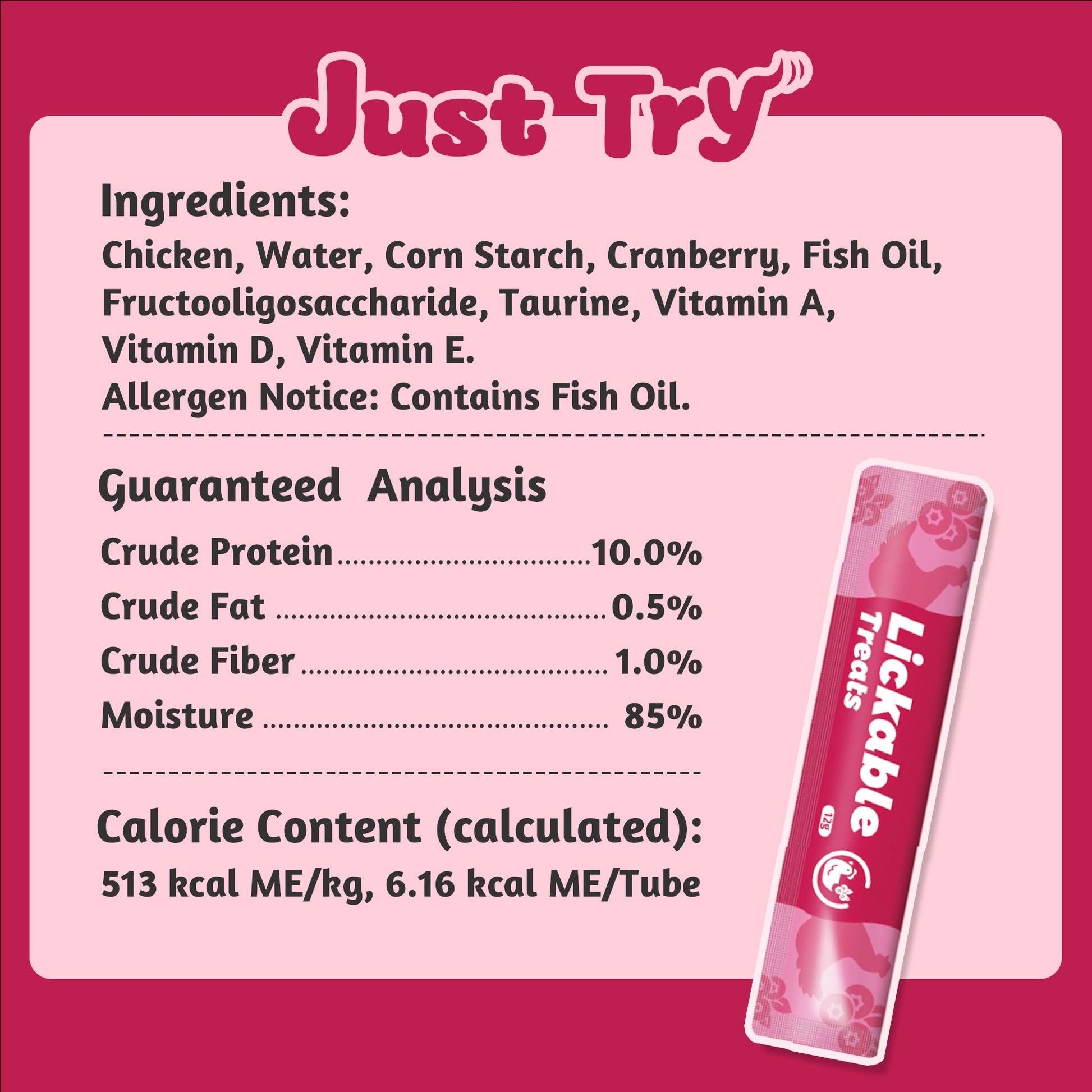 Just Try Urinary Care Lickable Cat Treats – Cranberry Chicken Flavor, 20 TubesCat lickable